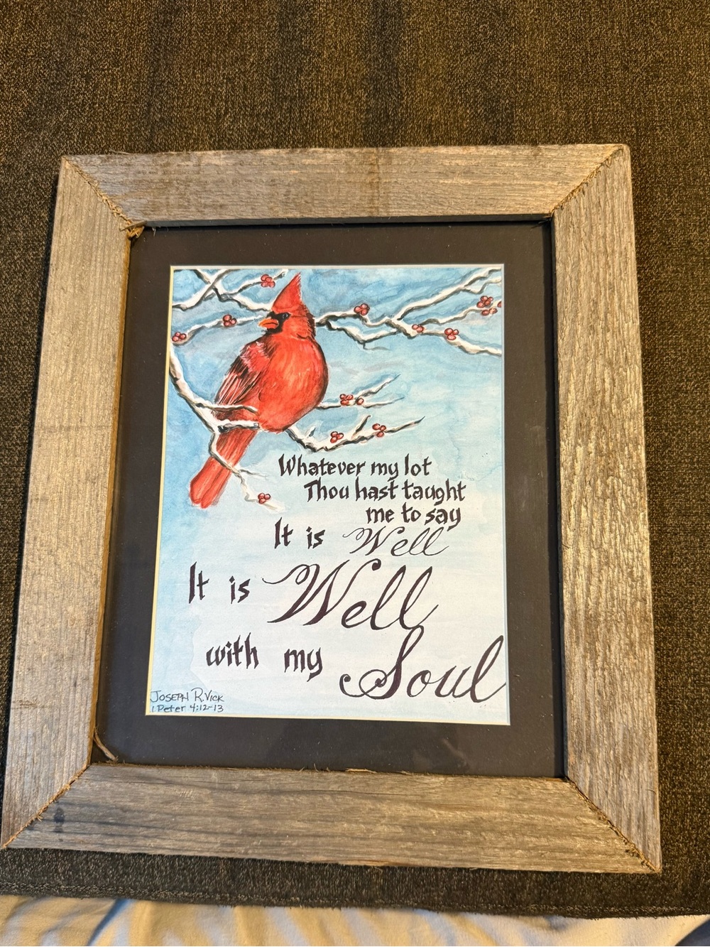Cardinal Artwork Print in Rustic Frame - Red Cardinal